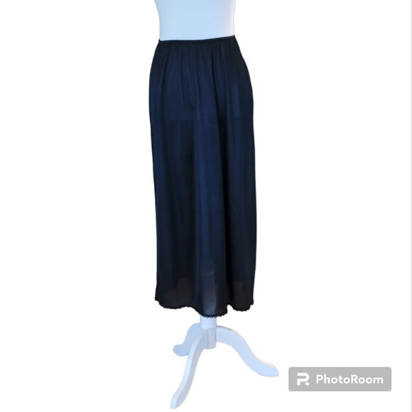 Vintage Warner's Black Lace-Trim Slip Skirt Midi Maxi Size Large - Picture 5 of 9